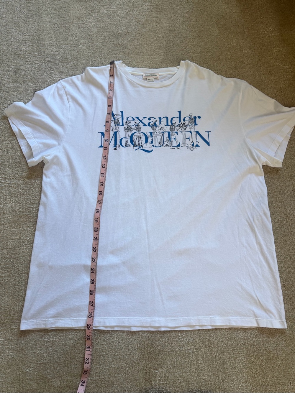 Alexander McQueen White Tee with Blue Logo Script - Picture 5 of 7